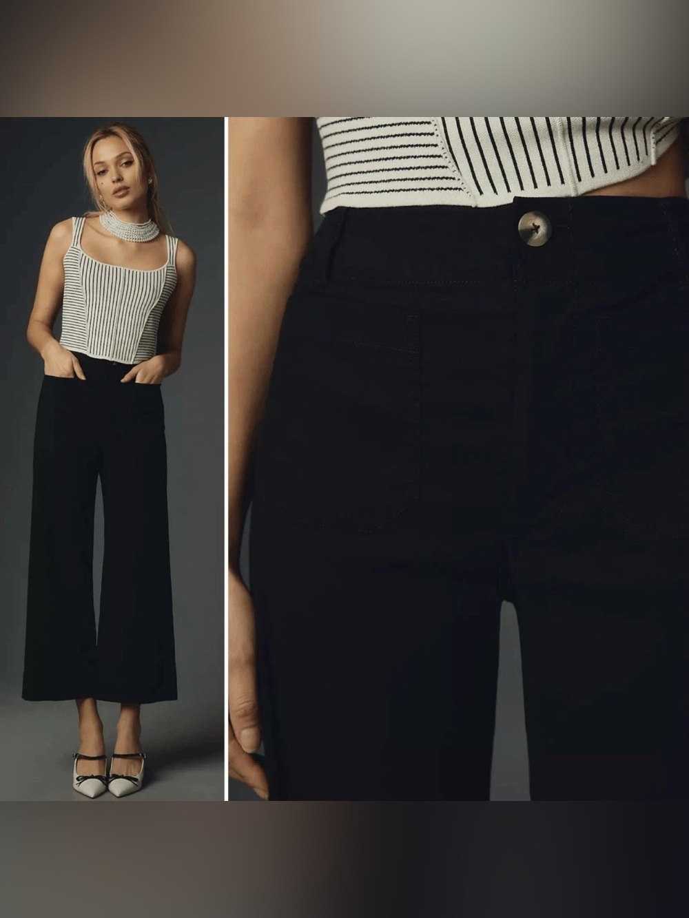 Maeve by Anthropologie The Colette Linen Blend Crop Wide-Leg Pants in Black